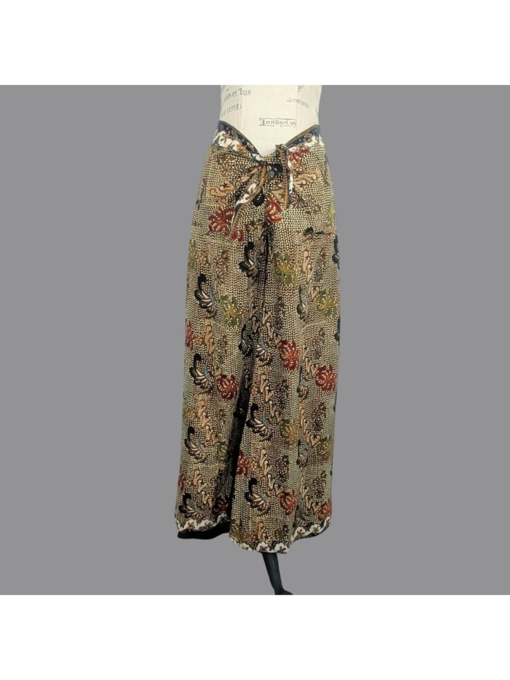 Vintage Palazzo Pants Small Batik Tan Mosaic Floral